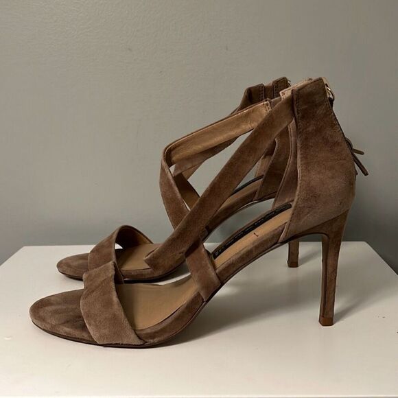Steve Madden Women's Taupe Suede Strappy Stiletto High Heel Sandals Size 8.5M - Picture 3 of 10